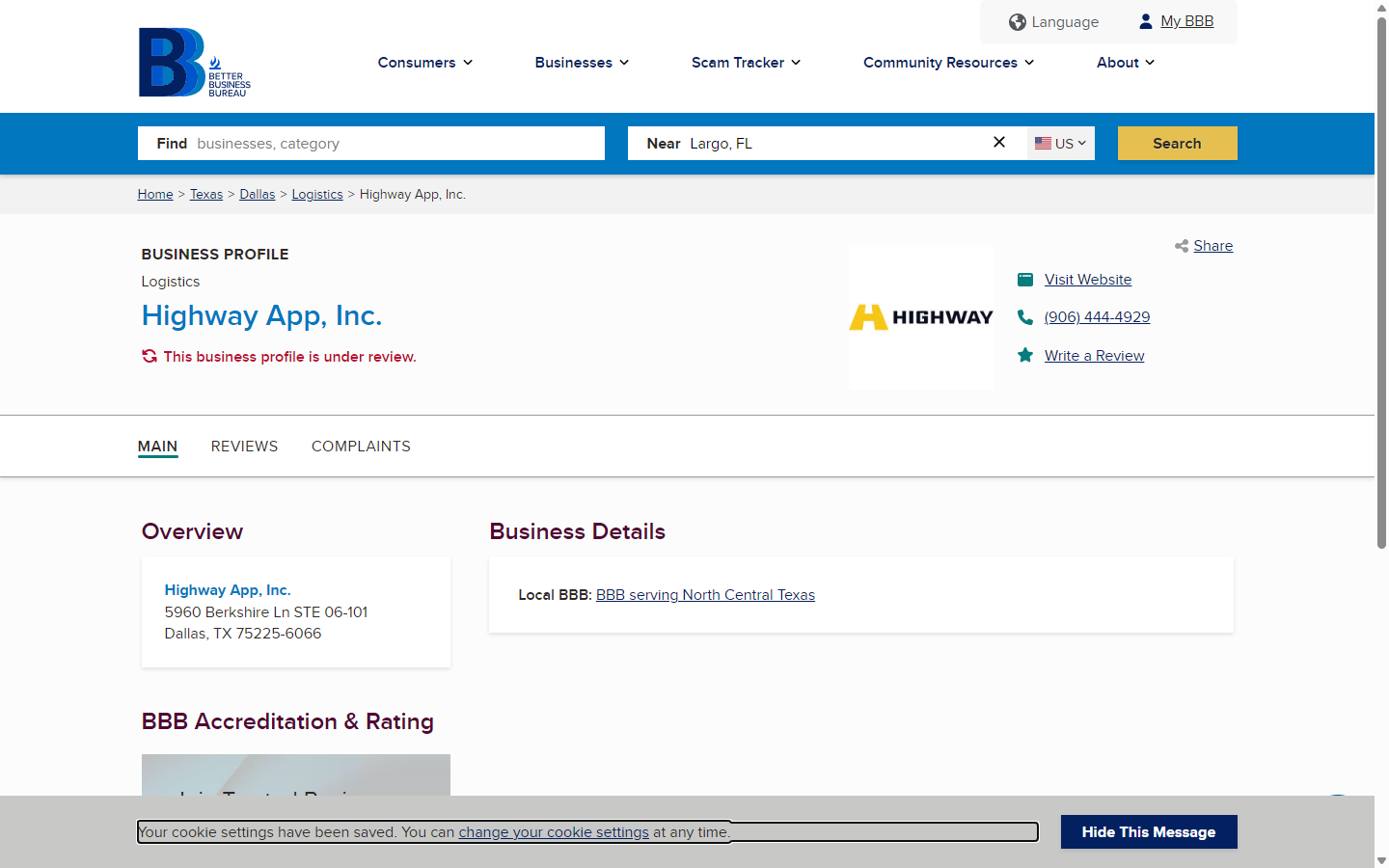 Highway App, Inc. BBB profile